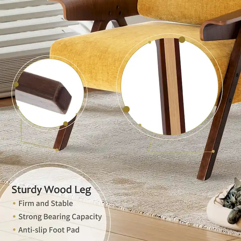 Poltrona d'accento per soggiorno, sedia in tessuto in stile moderno di metà secolo con gambe in rovere, sedia laterale imbottita e comoda per balcone