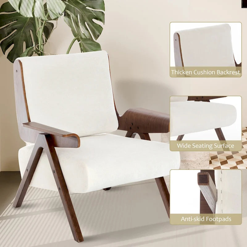 Poltrona d'accento per soggiorno, sedia in tessuto in stile moderno di metà secolo con gambe in rovere, sedia laterale imbottita e comoda per balcone