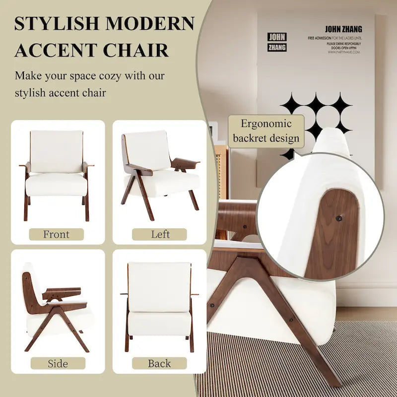 Poltrona d'accento per soggiorno, sedia in tessuto in stile moderno di metà secolo con gambe in rovere, sedia laterale imbottita e comoda per balcone