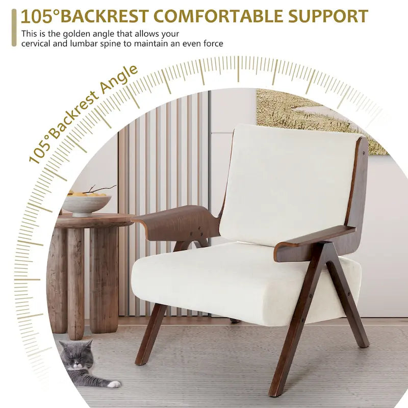 Poltrona d'accento per soggiorno, sedia in tessuto in stile moderno di metà secolo con gambe in rovere, sedia laterale imbottita e comoda per balcone