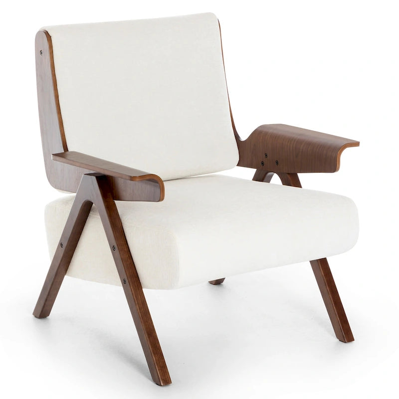 Poltrona d'accento per soggiorno, sedia in tessuto in stile moderno di metà secolo con gambe in rovere, sedia laterale imbottita e comoda per balcone