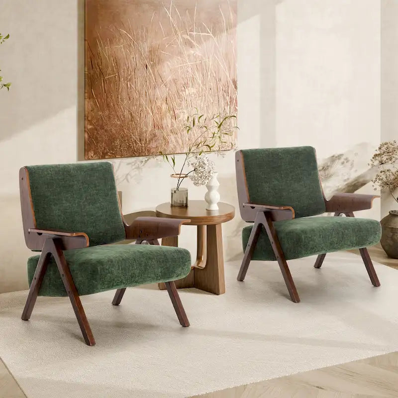 Poltrona d'accento per soggiorno, sedia in tessuto in stile moderno di metà secolo con gambe in rovere, sedia laterale imbottita e comoda per balcone