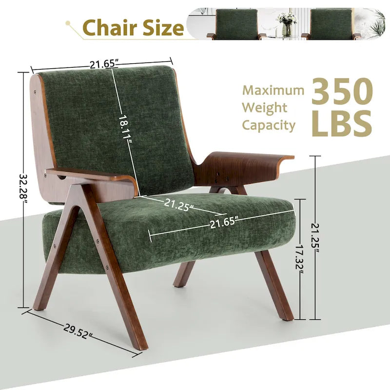 Poltrona d'accento per soggiorno, sedia in tessuto in stile moderno di metà secolo con gambe in rovere, sedia laterale imbottita e comoda per balcone