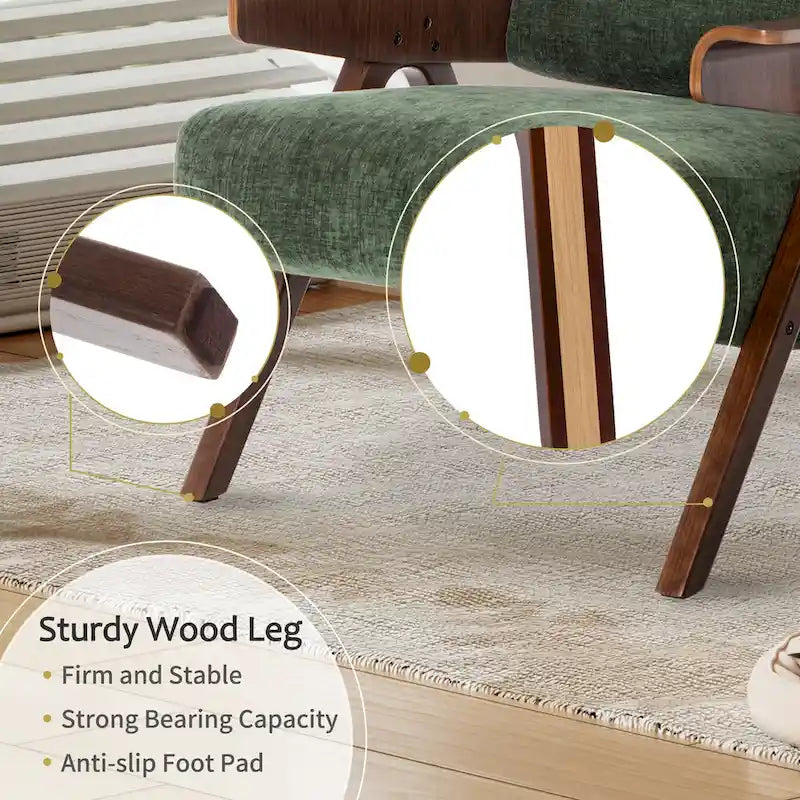 Poltrona d'accento per soggiorno, sedia in tessuto in stile moderno di metà secolo con gambe in rovere, sedia laterale imbottita e comoda per balcone