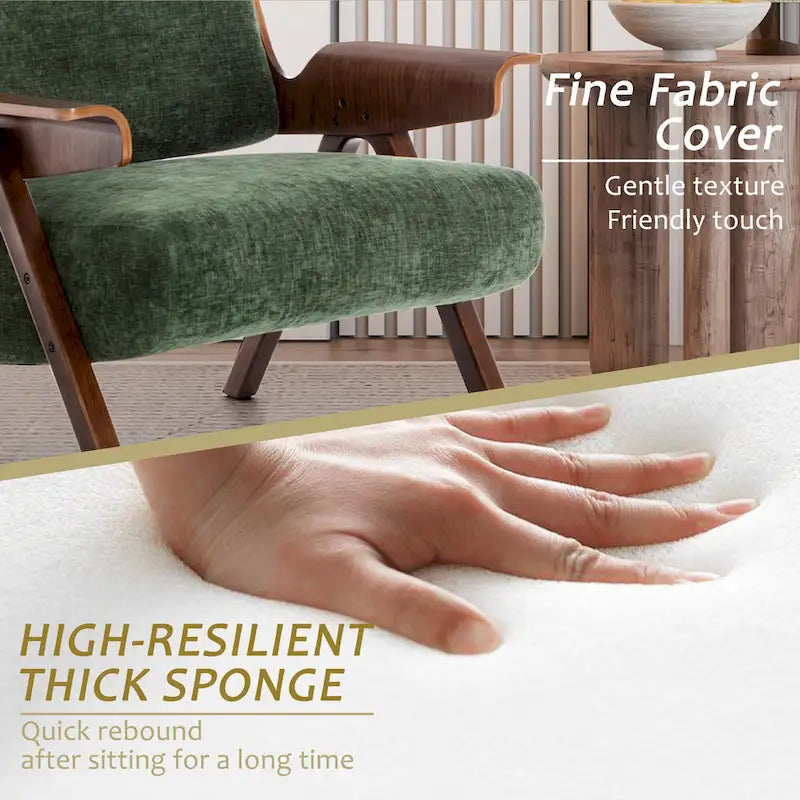 Poltrona d'accento per soggiorno, sedia in tessuto in stile moderno di metà secolo con gambe in rovere, sedia laterale imbottita e comoda per balcone