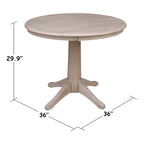 Tavolo a Piedistallo Rotondo in Legno Massello 36 x 36 Washed Gray Taupe