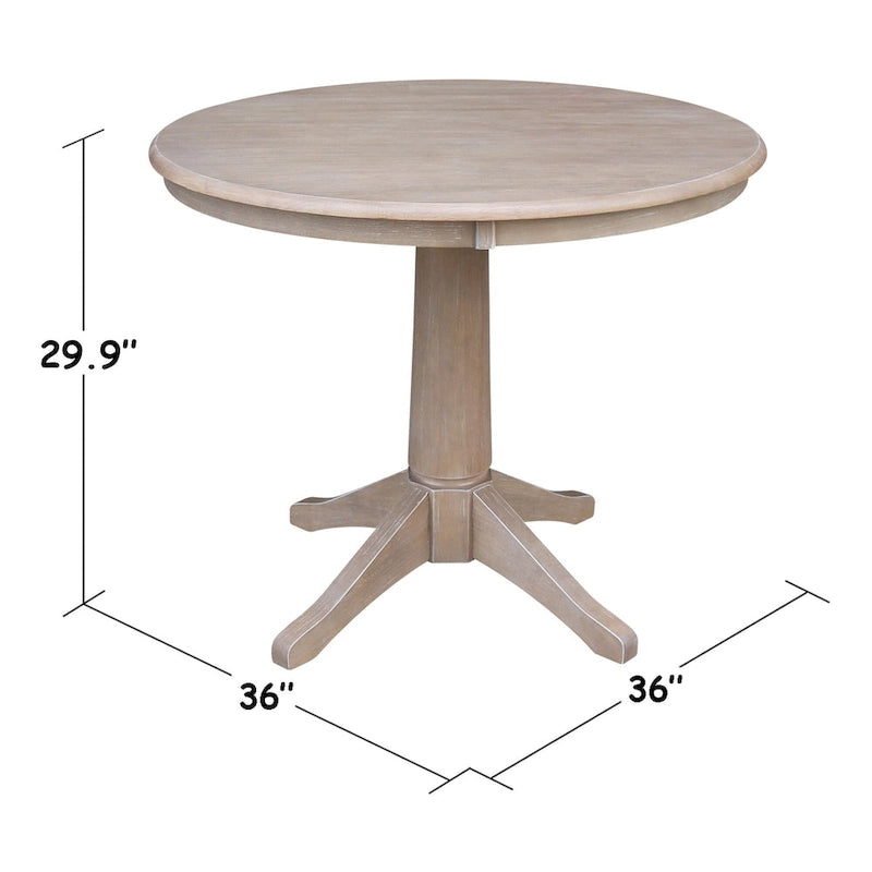 Tavolo a Piedistallo Rotondo in Legno Massello 36 x 36 Washed Gray Taupe