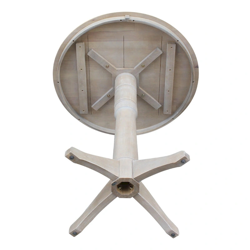 Tavolo a Piedistallo Rotondo in Legno Massello 36 x 36 Washed Gray Taupe