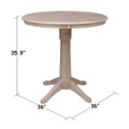 Tavolo a Piedistallo Rotondo in Legno Massello 36 x 36 Washed Gray Taupe
