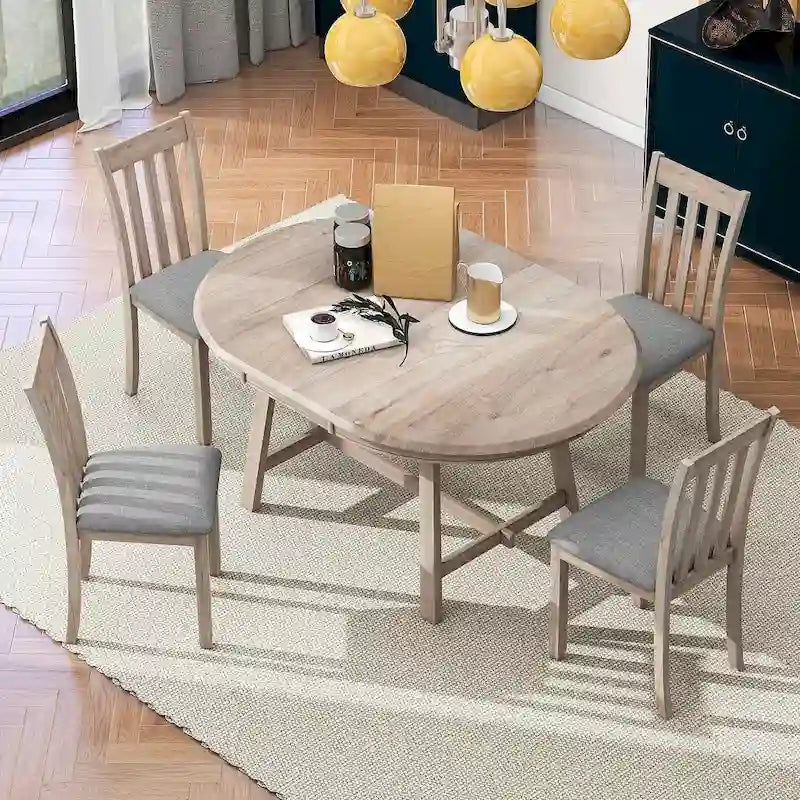 Tavolo da pranzo in legno allungabile rotondo con 4 sedie