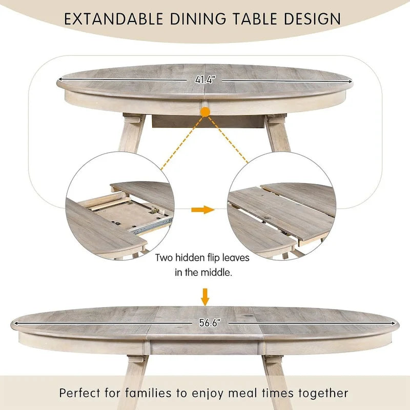 Tavolo da pranzo in legno allungabile rotondo con 4 sedie