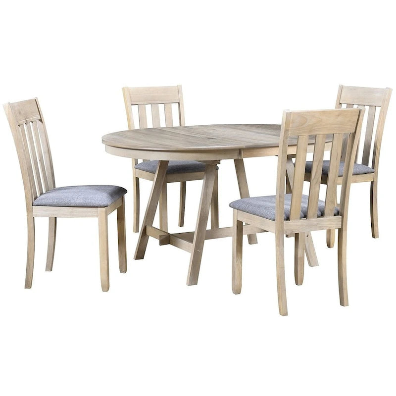 Tavolo da pranzo in legno allungabile rotondo con 4 sedie