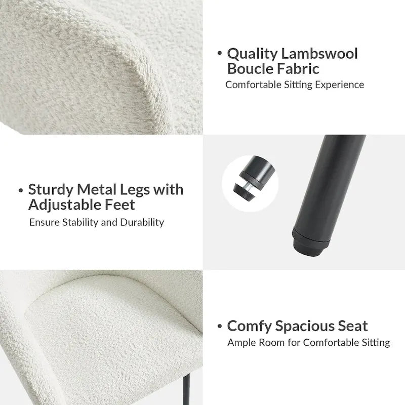 Sedia da pranzo Amos Modern Bouclé con piedini regolabili