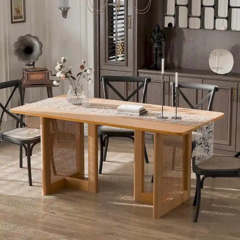 Tavolo da pranzo doppio piedistallo in legno di quercia Cinna