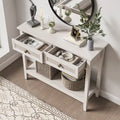 Tavolino Consolle Boho in Rattan Naturale con Piano Allargato e 2 Cassetti