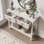 Tavolino Consolle Boho in Rattan Naturale con Piano Allargato e 2 Cassetti