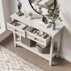 Tavolino Consolle Boho in Rattan Naturale con Piano Allargato e 2 Cassetti