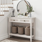 Tavolino Consolle Boho in Rattan Naturale con Piano Allargato e 2 Cassetti
