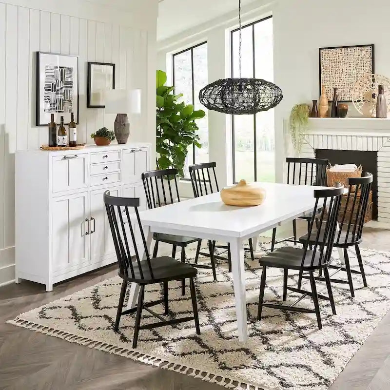 Set tavolo rettangolare 7 pezzi Capeside Cottage bianco e nero