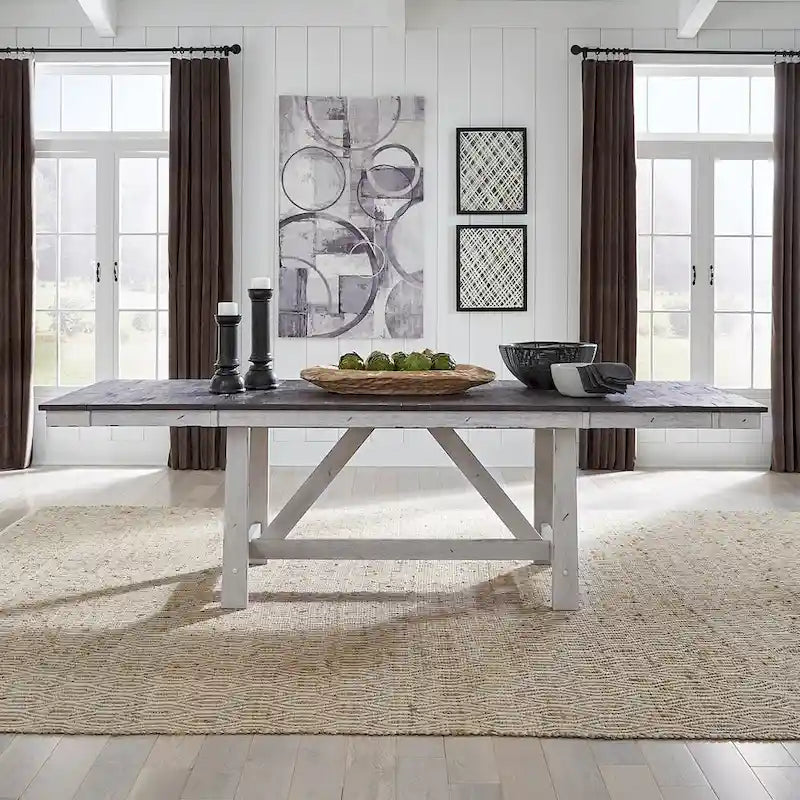 Set Tavolo Trestle da 7 Pezzi Opzionale Bianco Bicolore Stile Rustico