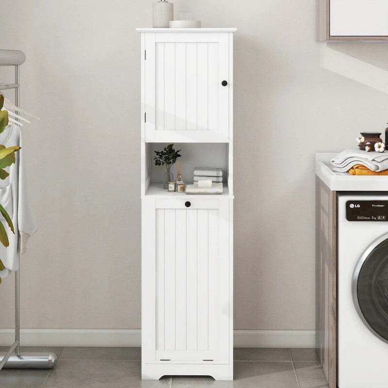 Mobiletto lavanderia con vano inclinabile a 1 scomparto e 1 anta, colore bianco