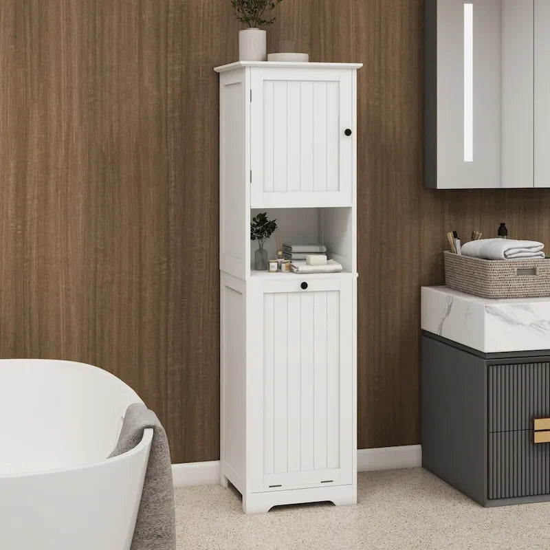 Mobiletto lavanderia con vano inclinabile a 1 scomparto e 1 anta, colore bianco