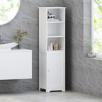 Mobiletto alto 160 cm per bagno, mobile contenitore da appoggio con 1 anta e ripiani regolabili, colore bianco