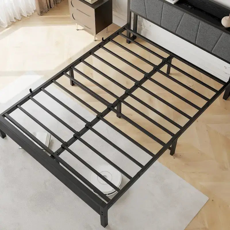 Base letto Queen/Full/Twin con testiera contenitore e stazione di ricarica, senza rumore