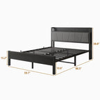 Base letto Queen/Full/Twin con testiera contenitore e stazione di ricarica, senza rumore