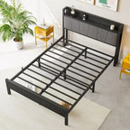 Base letto Queen/Full/Twin con testiera contenitore e stazione di ricarica, senza rumore