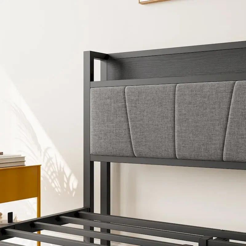 Base letto Queen/Full/Twin con testiera contenitore e stazione di ricarica, senza rumore