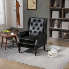 Poltrona imbottita in pelle PU, poltrona con schienale alto capitonné in stile Mid-Century con braccioli e gambe in legno massello