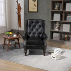 Poltrona imbottita in pelle PU, poltrona con schienale alto capitonné in stile Mid-Century con braccioli e gambe in legno massello