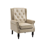 Poltrona imbottita in pelle PU, poltrona con schienale alto capitonné in stile Mid-Century con braccioli e gambe in legno massello