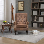 Poltrona imbottita in pelle PU, poltrona con schienale alto capitonné in stile Mid-Century con braccioli e gambe in legno massello