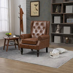 Poltrona imbottita in pelle PU, poltrona con schienale alto capitonné in stile Mid-Century con braccioli e gambe in legno massello