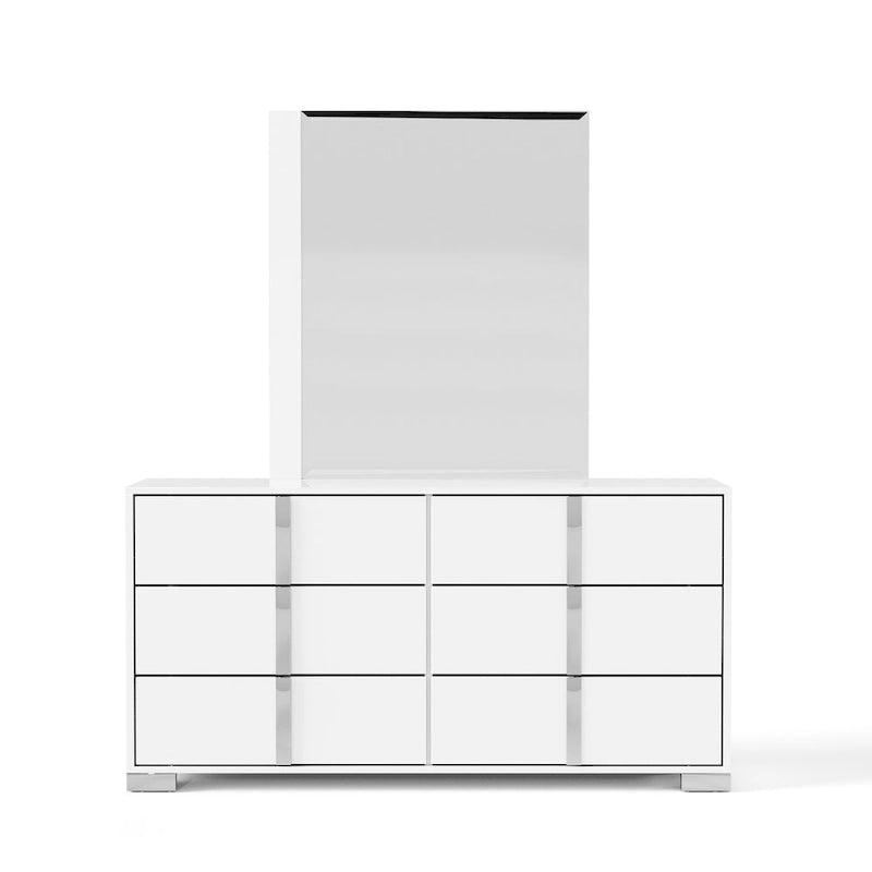Cassettiera e specchio Erina Modern Glossy a 6 cassetti