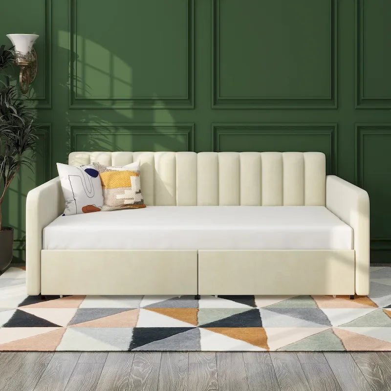 Letto da giorno doppio "Modern Velvet Twin Daybed" Epiphyllum con 2 cassetti e schienale trapuntato a coste di Christopher Knight Home